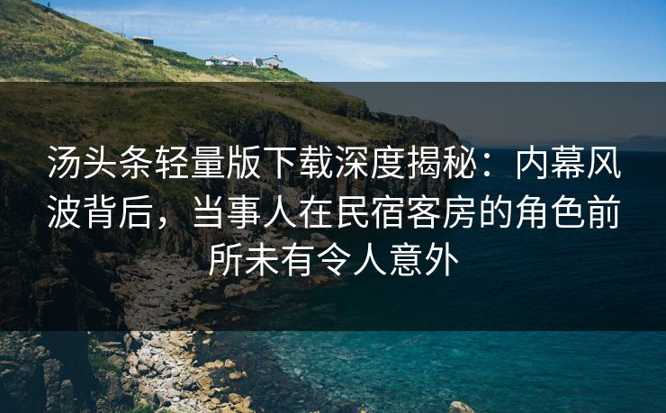 汤头条轻量版下载深度揭秘：内幕风波背后，当事人在民宿客房的角色前所未有令人意外