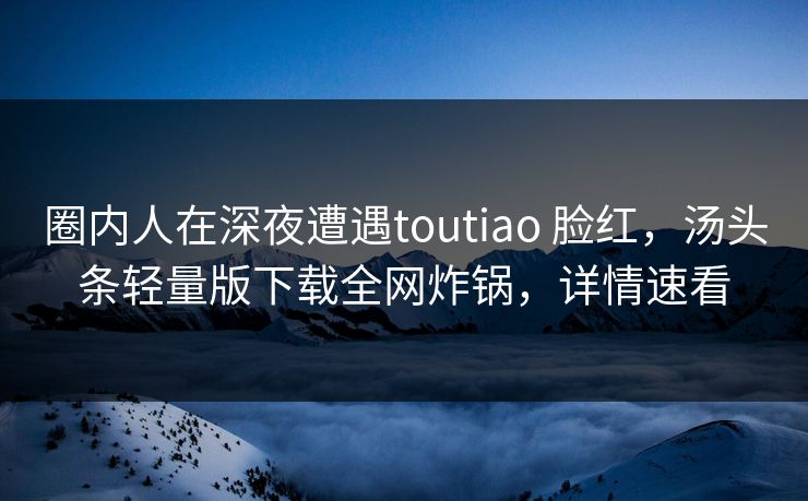 圈内人在深夜遭遇toutiao 脸红，汤头条轻量版下载全网炸锅，详情速看